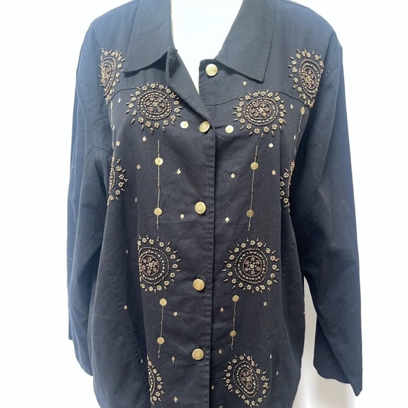 Quacker Factory Button Down Jacket Beaded Black Size XL New - Picture 1 of 6